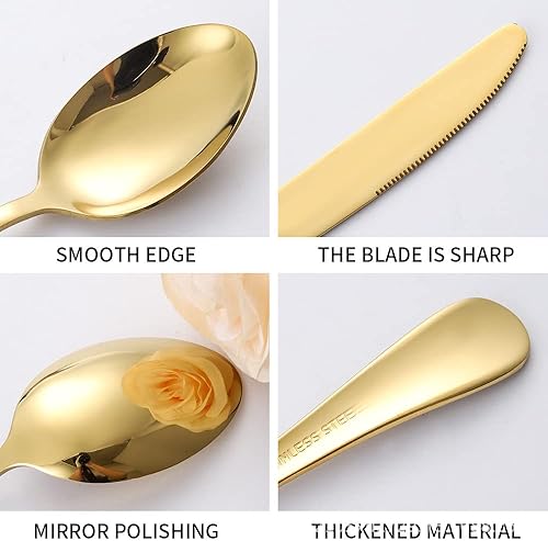 Miniatura 3 de Juego de cubiertos de 20 piezas de oro rosa para 4 juegos de cubiertos duraderos de acero inoxidable con patrón de cuadros para el hogar, cocina,