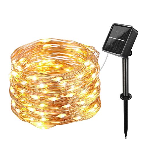 Preisvergleich Produktbild Solar Lichterkette Außen 100LED, Aifulo 8 Modi Außenbeleuchtung Kupferdraht Wasserdicht Warmweiß Dekorative Solarbetriebene Sternen Lichterkette für Draussen,Innenbeleuchtung,Garten, Hochzeit,Party