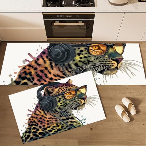 Tapis cuisine lavables imprimé léopard finitions haute densité - 2