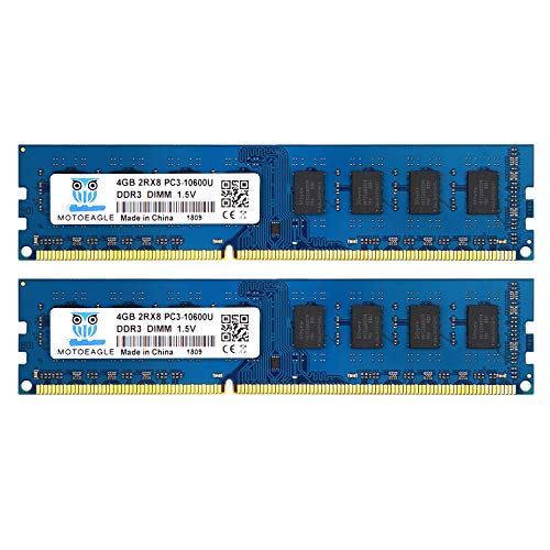 PC3 10600U 8GB Kit (2x4GB) DDR3 1333MHz UDIMM Ram, 2Rx8 PC3 10600U 4GB 1.5V CL9 240-Pin UDIMM...