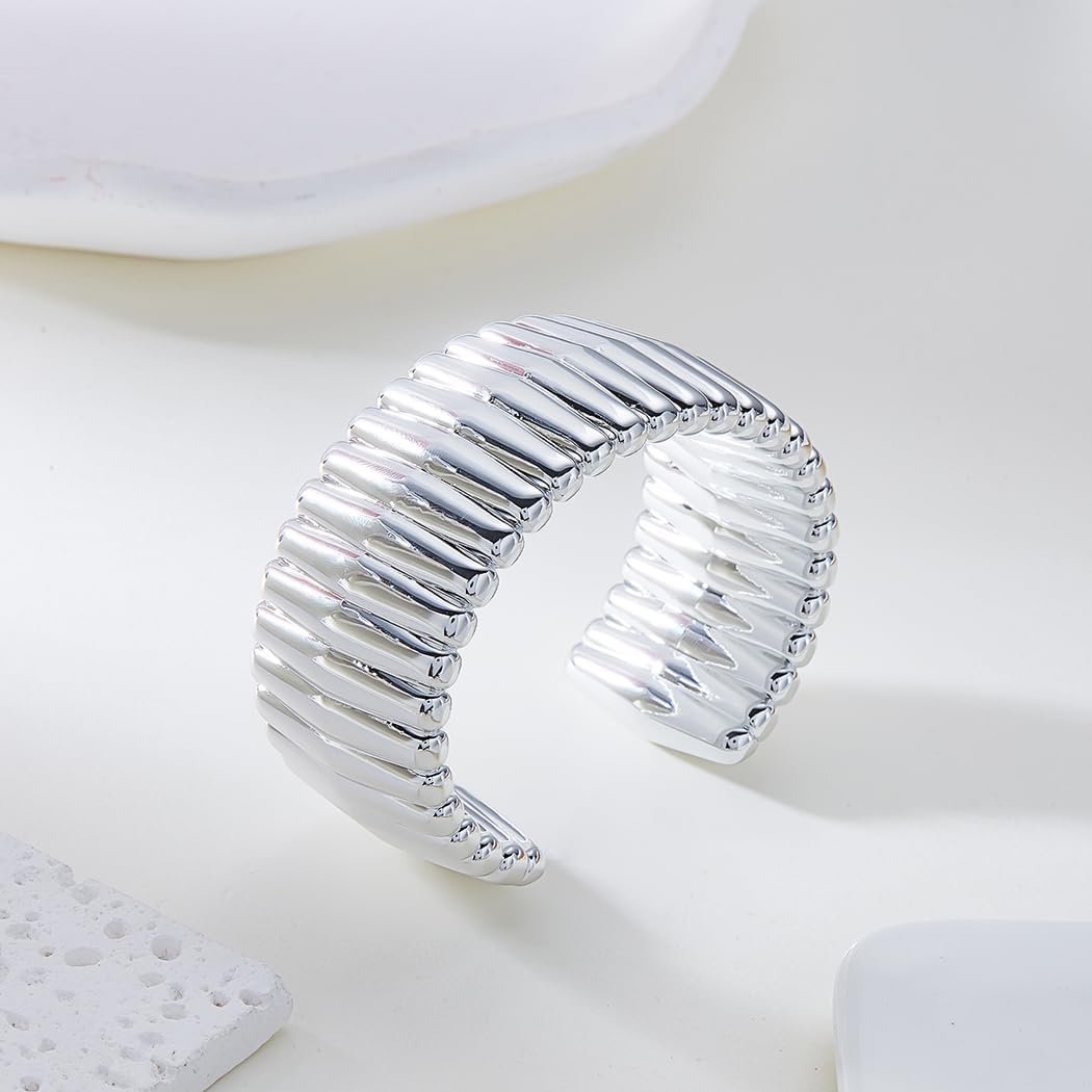 Chunky Acrylic Bangle Bracelets for Women Acrylic Cuff Bangle Bold Statement Bracelet Trendy Wide Wrist Cuff Bracelets Irregular Opening Bracelet Dainty Jewelry Gift - Image 2