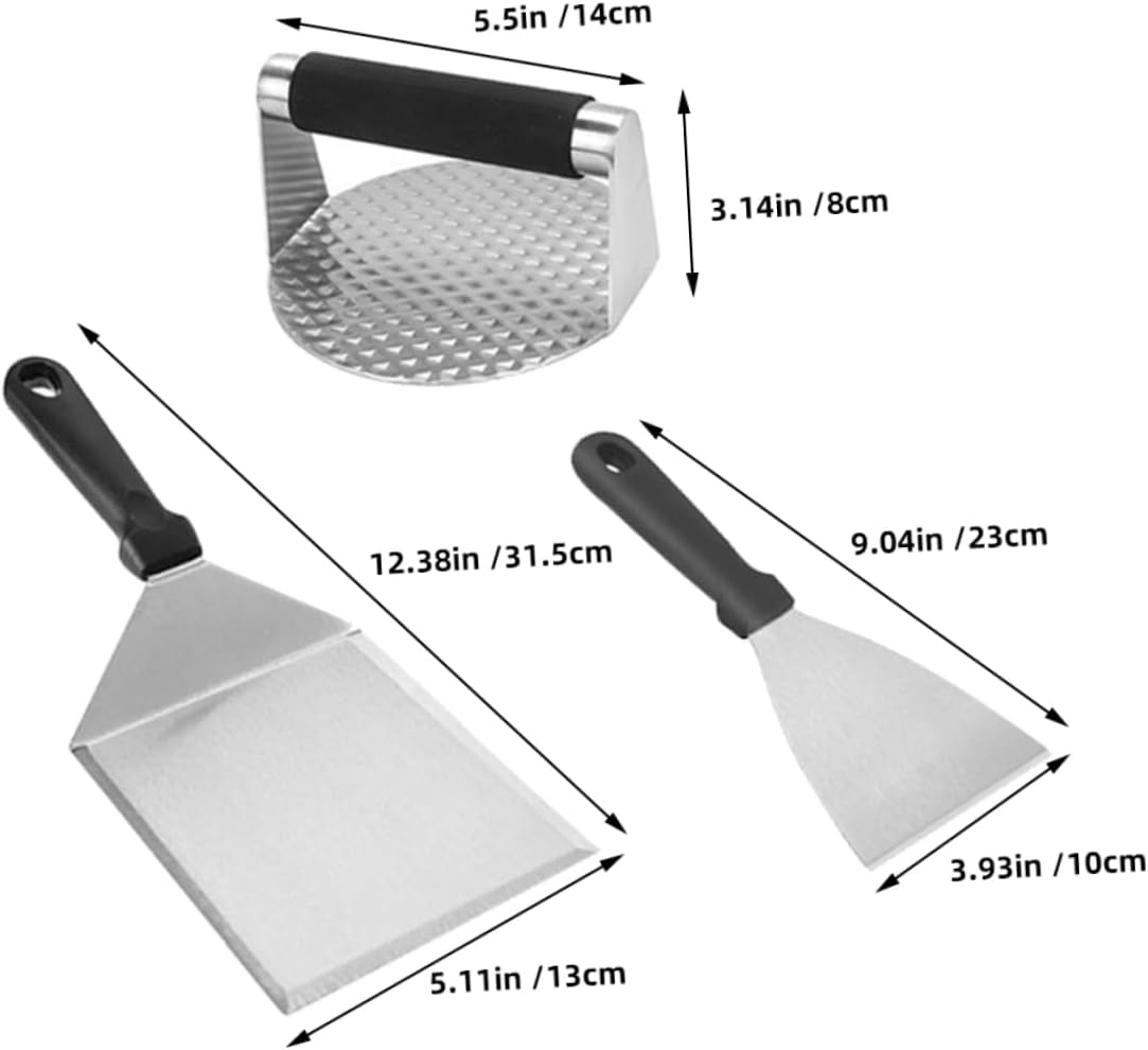 VOSAREA 1set Stainless Steel Burger Press Kit Multi-Functional Spatula and Basting Brush for Outdoor Grilling Camping and Cooking Essential BBQ Tool