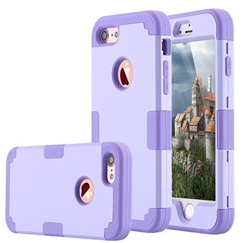LONTECT for iPhone 8 Case, iPhone 7 Case Hybrid Heavy Duty Shockproof Full-Body Protective Case with Dual Layer [Hard PC+ Soft Silicone] Impact Protection for Apple iPhone 8/iPhone 7, Light Purple
