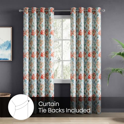 Image of haus & kinder Blackout Door Curtains 7 Feet Long Pack of 2 Door Curtains, 7 Feet Curtains for Door, 100% Room Darkening (Floral Cascade, 114x213 CM)