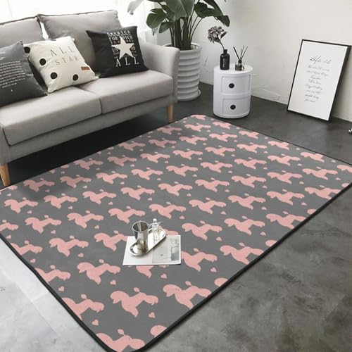 Tapis caniche rose antidérapant pour éviter les chutes au salon