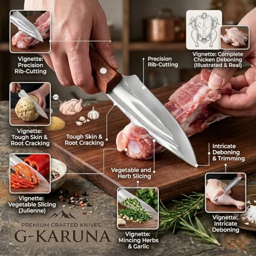 Image of Professional Chef Knife VG10 Steel, Razor Sharp Hand Forged Japanese Kitchen Knife, Full Tang High Carbon Stainless Steel, Multipurpose Meat Vegetable Knife with Leather Sheath (Pack of 1)