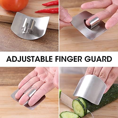 Finger Guard Kitchen Finger Hand Protector Stainless Steel Knife Ring Chopping Metal Cutting Safe Protector Cooking Safety Hand Shield for Kitchen Meat Vegetable Fruit Slicing Dicing Gadgets (2pcs)