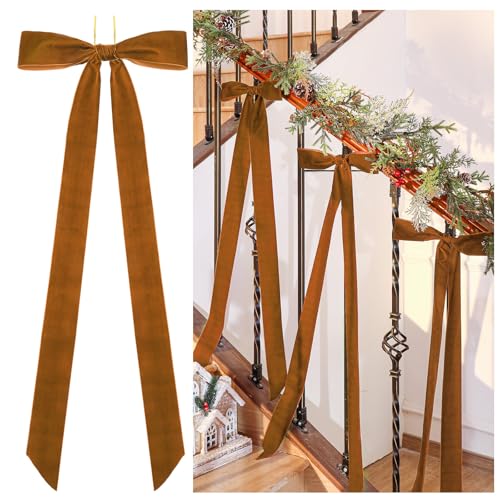 Lazos grandes de terciopelo preatados con alambre para adornar el árbol de Navidad borgoña 2