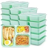 Glotoch Meal Prep Container Microwave Safe 50Pack, 3 Compartment Food Containers with Lids, To Go Containers for Takeout, Bento Box, BPA-free, Stackable, Dishwasher/Freezer Safe - 34 OZ(Mint)
