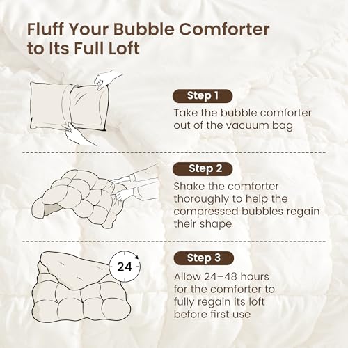 Amélie Home Luxury Twin Comforter Set, Bubble Textured Microfiber Bedding, Oeko-TEX Certified, All-Season Farmhouse Comforter with 1 Pillowcase, Beige by Amélie Home - Used condition - Image 4