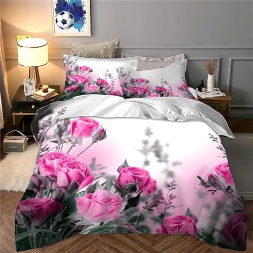 Parure de lit imprimé en 3D fleurs de magnolia rose housse de couette 260x220