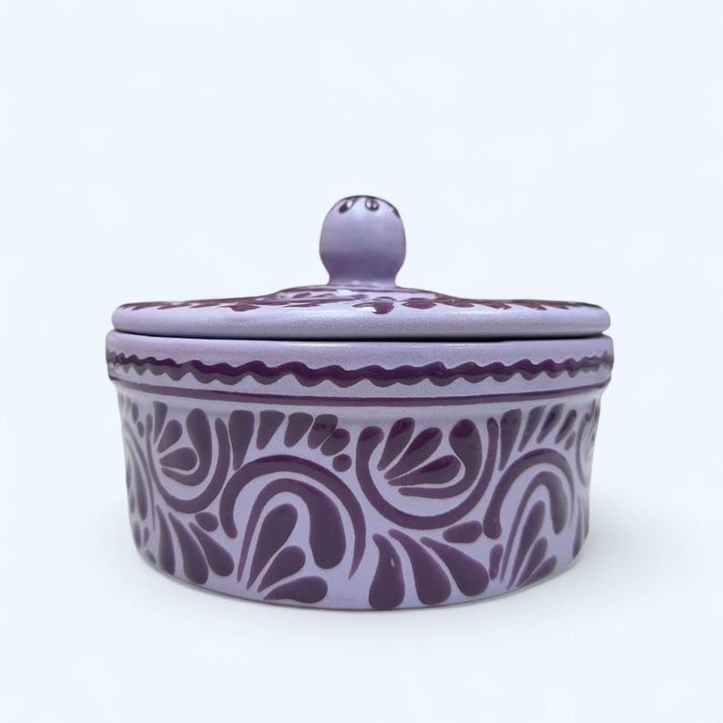 Handmade Mexican Talavera Tortilla Warmer: Violet & Purple