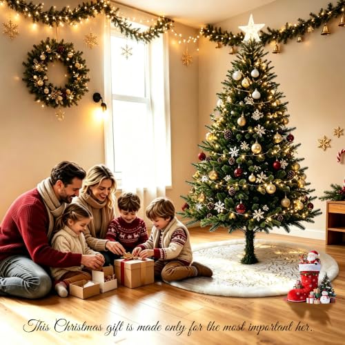 36 Inch White Christmas Tree Skirt, Large Xmas Tree Skirts w/Gold Branch - image 7