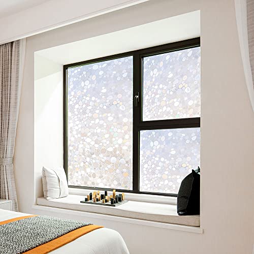3D Pebble Window Privacy Film, Frosted Glass Window Film,Vinyl Decorative Window Decals, Uv Blocking Window Coverings Static Clings Non Adhesive Window Film (35.4 X 78.7 Inch) #TOP3