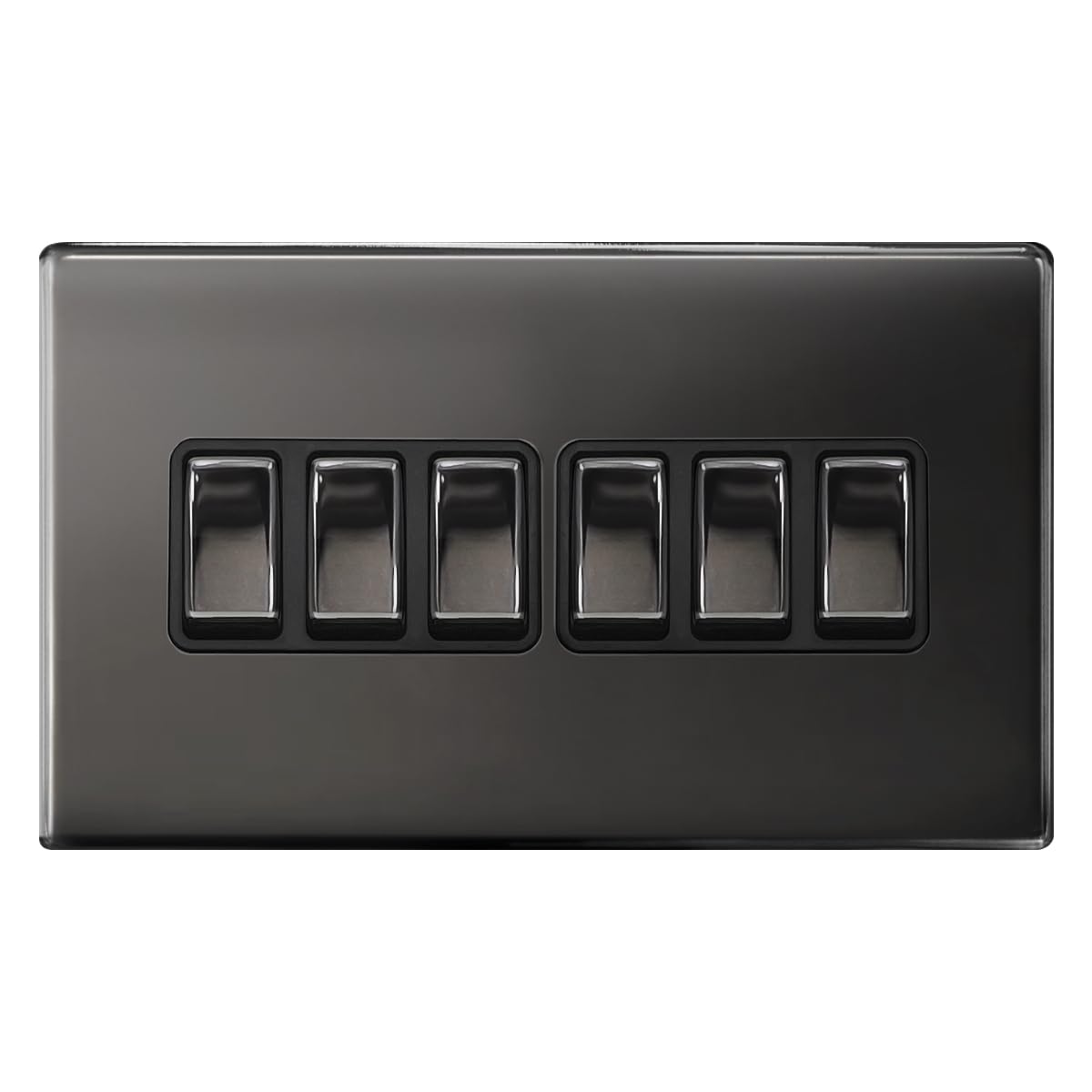 Light Switch 6 Gang 2 Way Black Nickel Wall Switch Screwless Plate Polish Finish N310GME