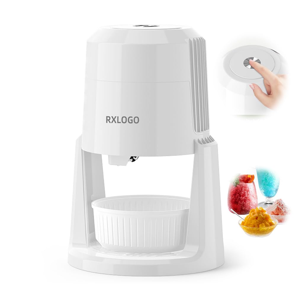 Shaved Ice Machine, Portable Ice Shaver with Adjustable Blade, Multi-Purpose Snow Cone Maker for Kids & Adults with Reusable Ice Molds, 2 reusable ice molds, White
