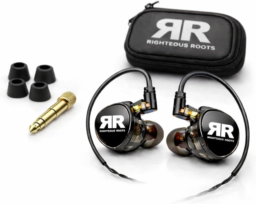 Righteous Roots RR-EV1 Professional Dual Driver in-Ear Monitors (IEM) with Carrying Case – Stage Earphones for Musicians, Worship Teams & Audio Engineers – High Fidelity Sound Isolation (1 Pair)