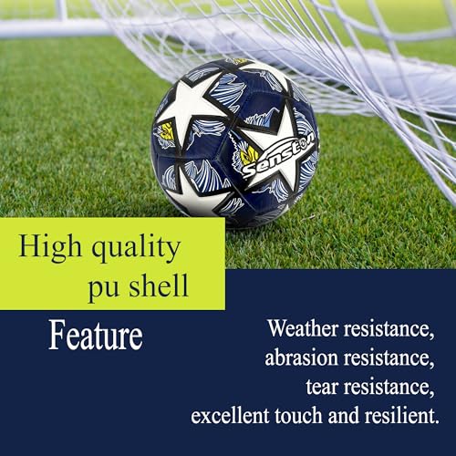 Image of Senston Soccer Ball for Kids and Adult Training Ball Black Size 5 Official Match Football Balls with Pump
