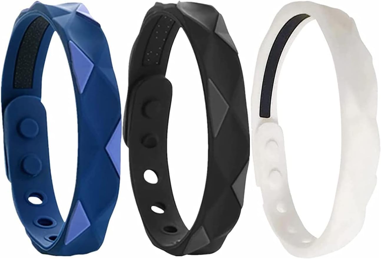 Negative Ion Bracelets Wristband, Anti-Static Wristband, Sports Negative Ion Silica Gel Balance Energy Sports band Lymph wristband 3PCS (Blue+Black+White)