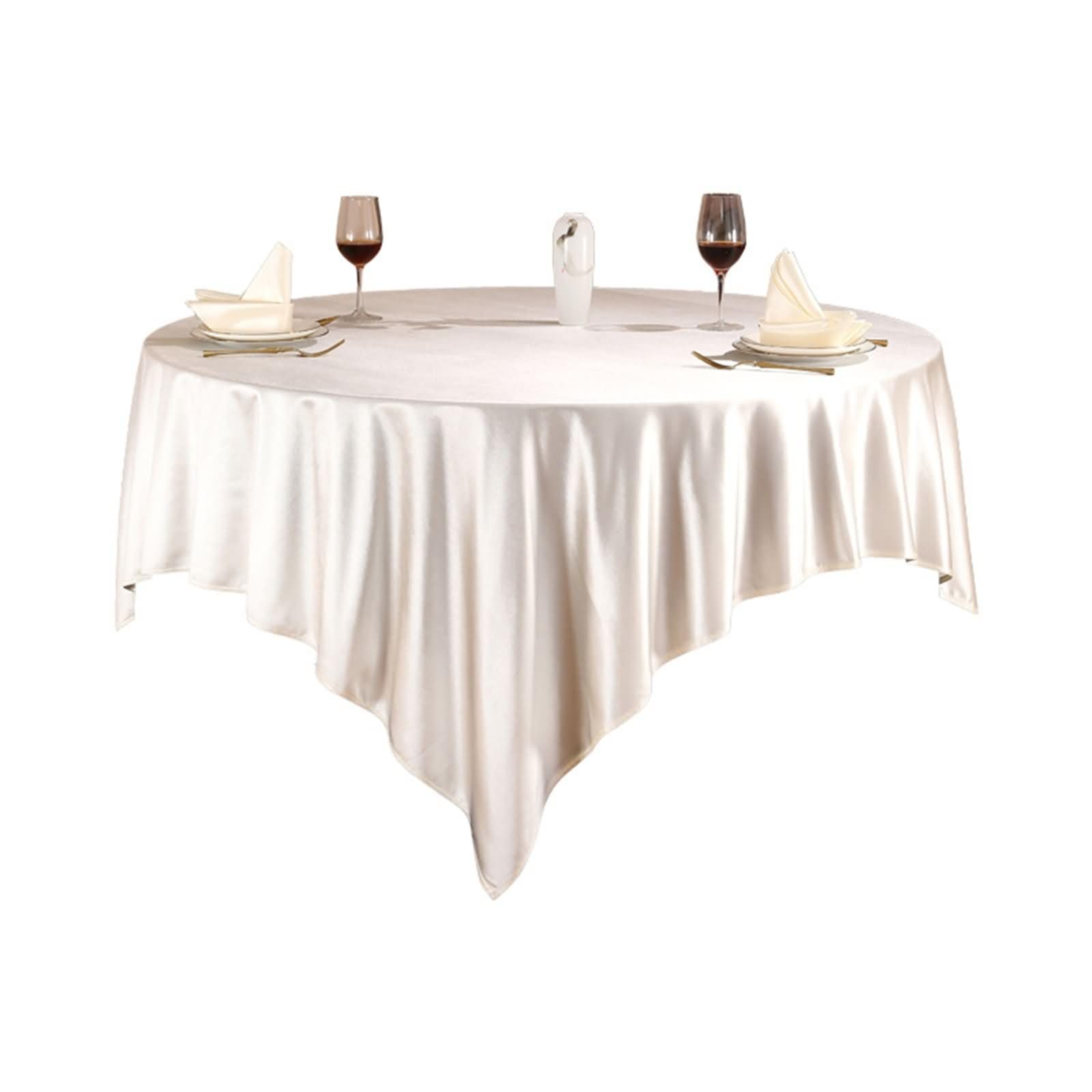 Runde Tischdecke Beige 200 cm, Satin Einfarbig, Abwaschbare Tischdecke für Gartentisch