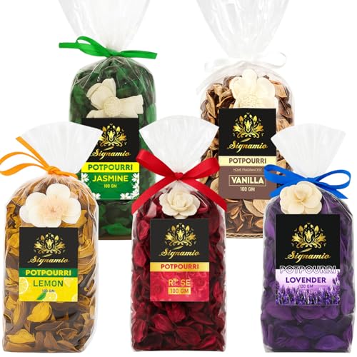 Image of SIGNAMIO Potpourri Flowers - Dry Flowers for Decoration, Scented Dry Flower Mix for Home Decor, Natural Fragrance, Floral Arrangement, Aromatic Bowl Filler, Gift Basket Filler - Multi Flavour