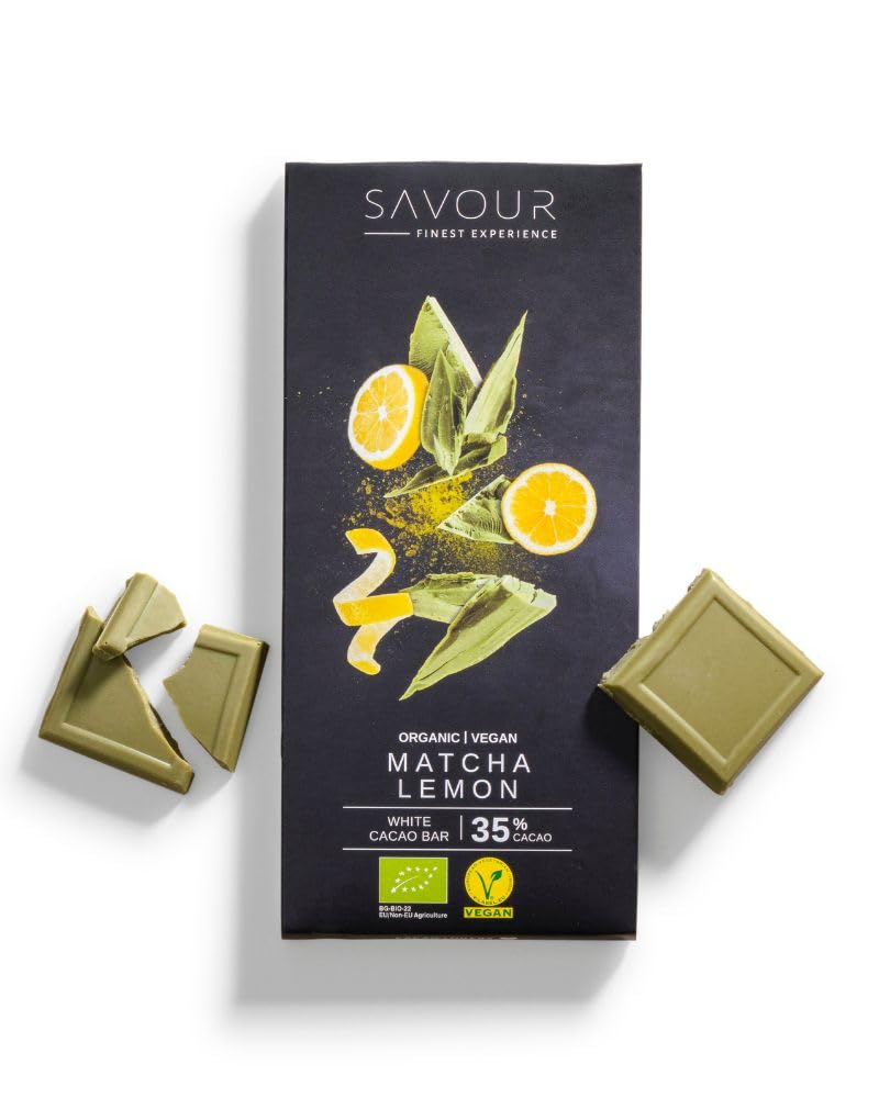 SAVOUR Weiße Schokolade mit Matcha & Zitrone | Bio, Vegan, Glutenfrei, ohne Palmöl, nachhaltige Verpackung (Matcha & Zitrone, 1 Tafel)