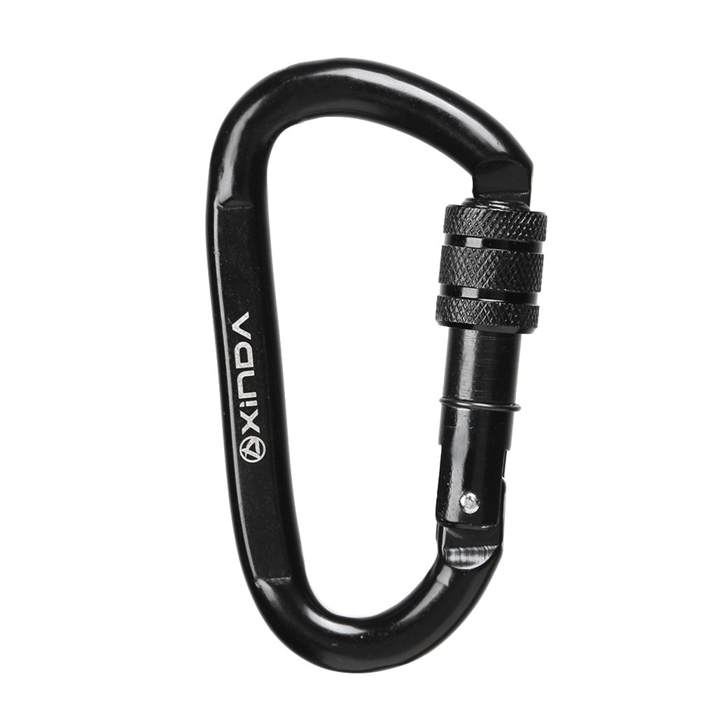 Segolike Black 30KN D Ring Carbon Steel Screwgate Locking Carabiner 52 x 98mm for Outdoor Rock Climbing Rescue Rappelling