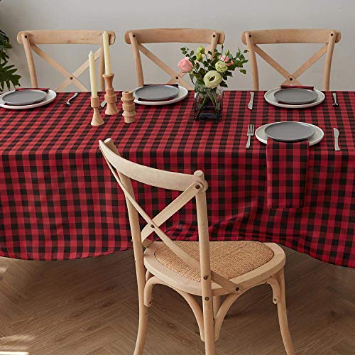 VEEYOO Spillproof Checkered Tablecloth Polyester Stain Resistant Wrinkle Free and Waterproof Table Cloth for Outdoor Picnic,Party, Home Dinner (Rectangle Tablecloth, Black & Red, 60x102 inch)