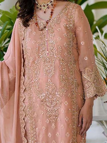 Image of INDO ERA Women's Organza Kurta and Pant with Dupatta Set
