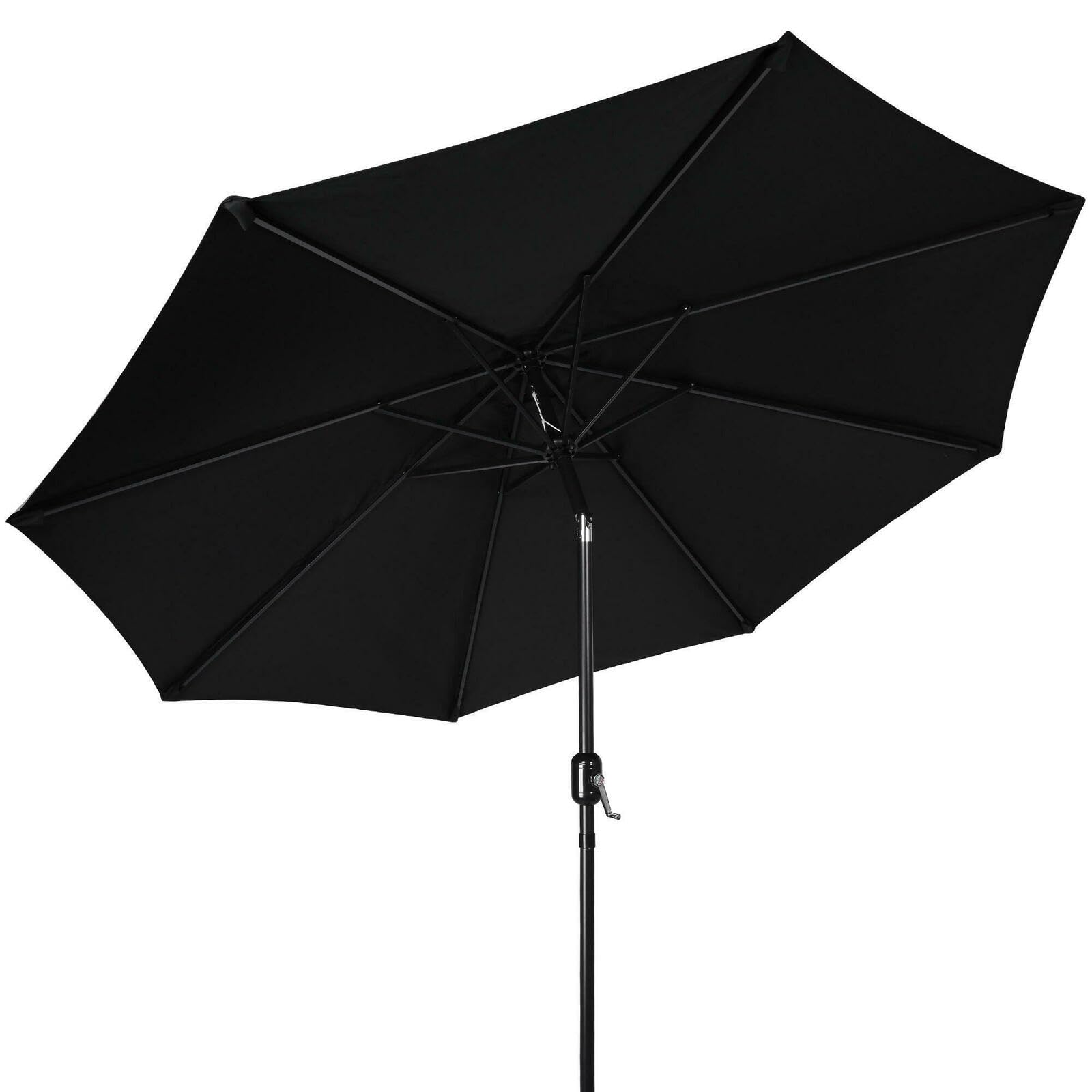 9 Ft Patio Umbrella with Tilt & Crank, Outdoor Market Parasol Sun Shelter Table Umbrella with 8 Sturdy Ribs,30° Tilt (Black) - Yardlab image 8