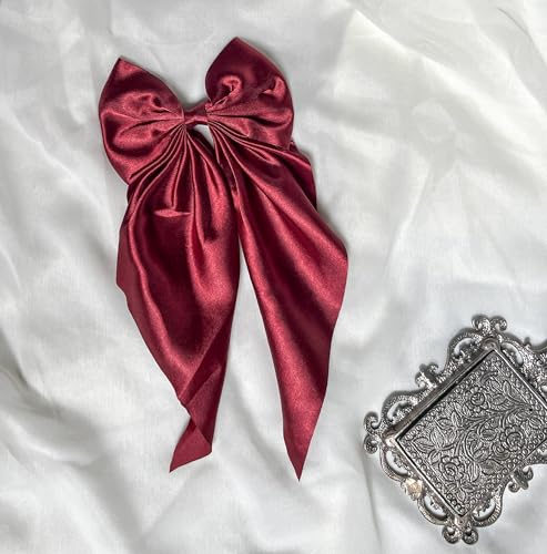 Image of 2 Pack Black and Red Hair Bows - Bow Clips for Women and Girls - Luxury Silky Satin Hair Accessories - Cute Clips for Girls