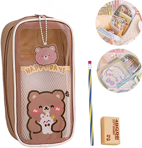 Bleistift Tasche Leinwand Süß Niedlich Cartoon Haustier Schreibwaren Organizer Ständer Bleistifthalter für Jungen Mädchen Kawaii Mäppchen für Schule Büro (Braun)