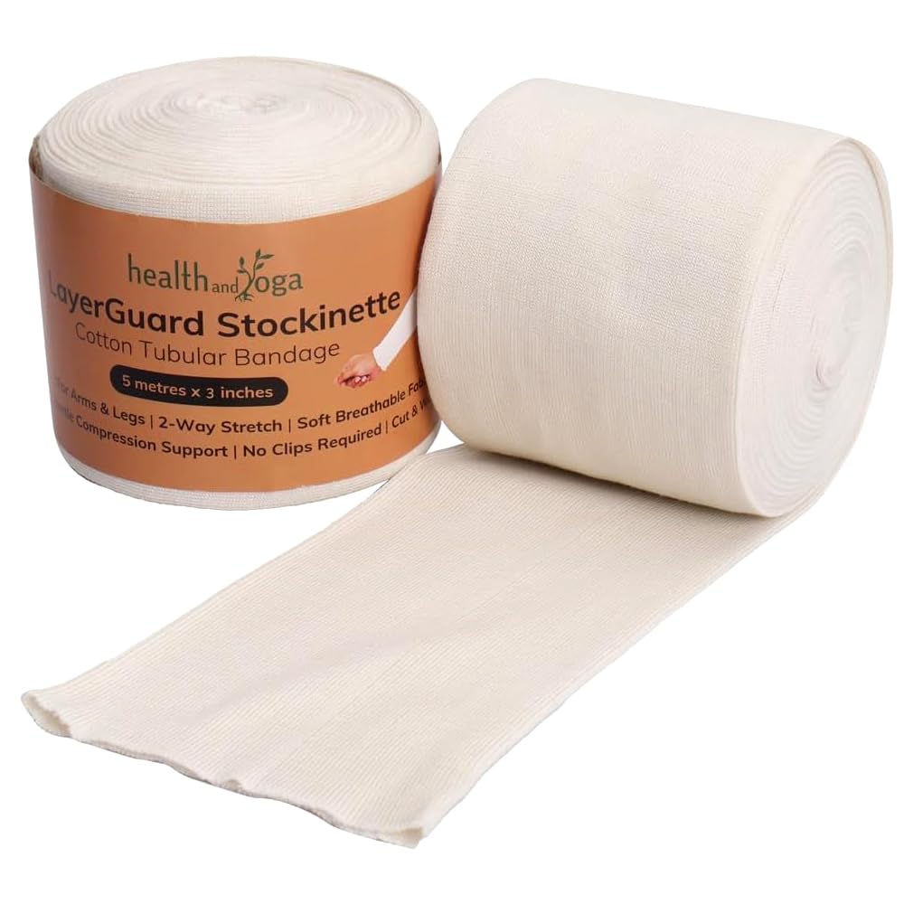 HealthAndYoga® LayerGuard Cotton Stockinette- Off-White (Roll-5 meter, Sleeve-3 inches)- Tubular Stretch Bandage for Arms & Legs- Fracture Plaster Dressing Layer, Absorbs Sweat, Sprain support- Cut & Wear-image-41