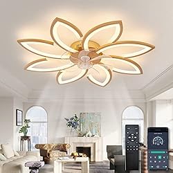 Lamparas Ventilador Conforama Ventilador de Techo con Luz y Mando a Distancia, Lampara Ventilador Techo Silencioso, Ventiladores de Techo flor Diseño Moderno, Regulable, Función Memoria, Motor DC, Verano Invierno Reversible, Or