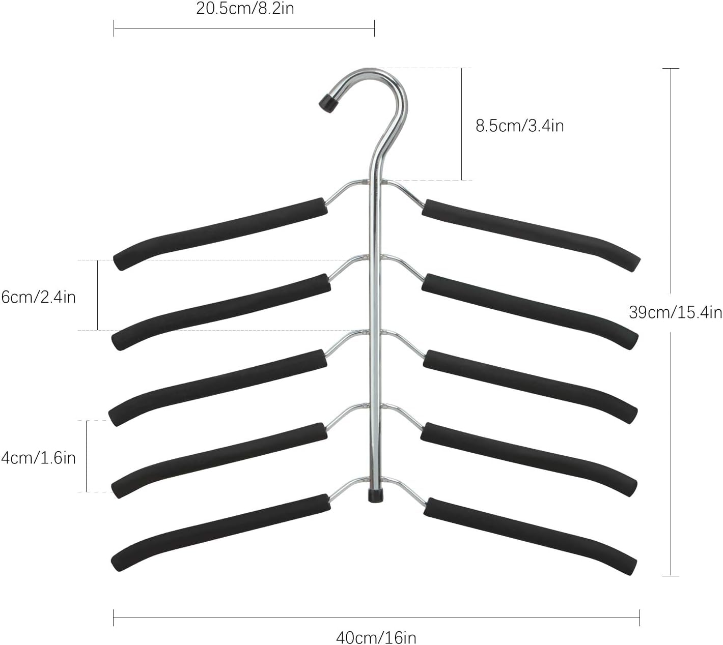 ZriEy 4 Stück mehrlagige platzsparende Kleiderbügel mit EVA-Schaum für Jacke, Mantel, Pullover, Hose, Hemd, T-Shirt, Schwarz