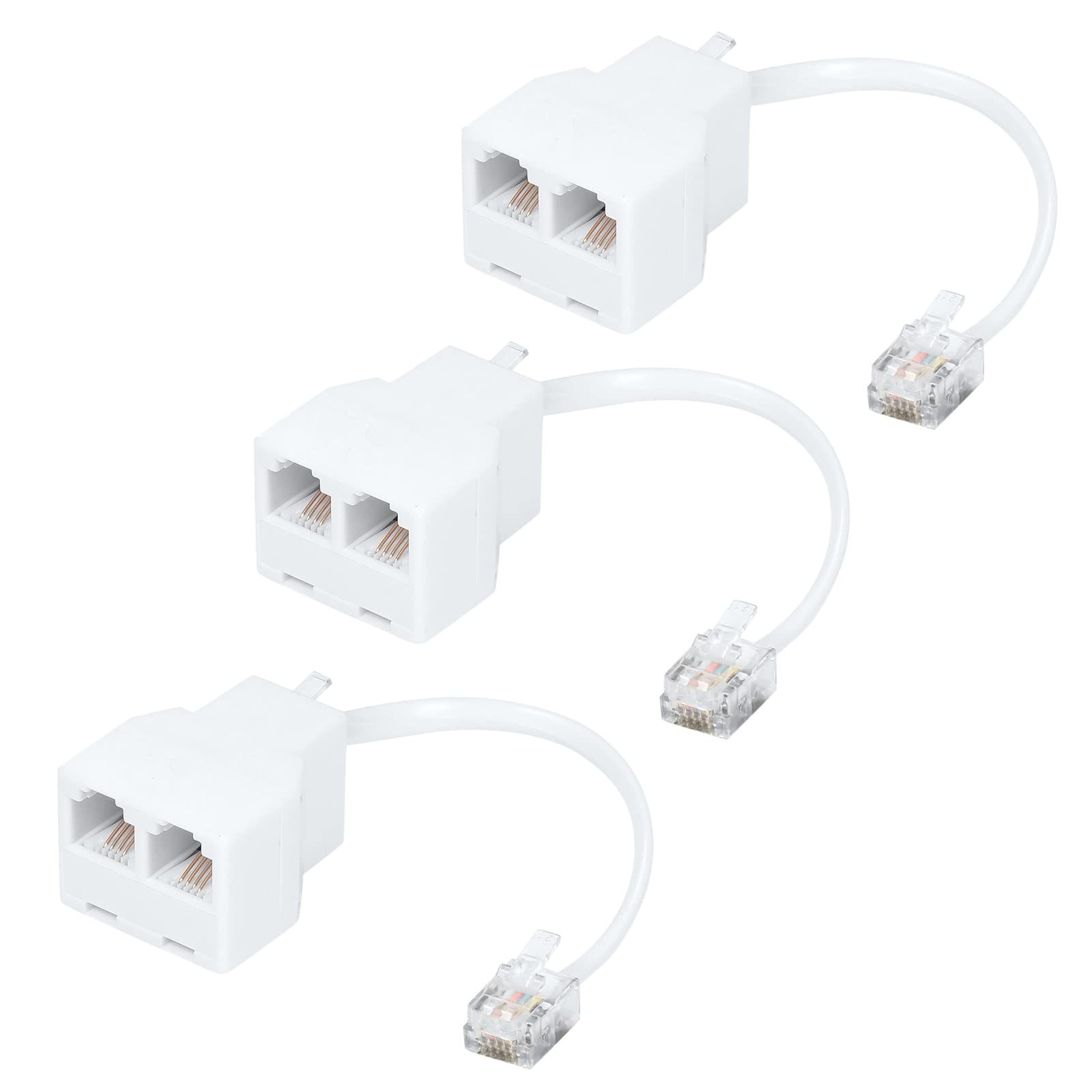 Vthahaby Phone Line Splitter,Telephone Splitter,with RJ11 6P4C Plugs,Suitable for Telephone,Fax Machine,White 3-Pack