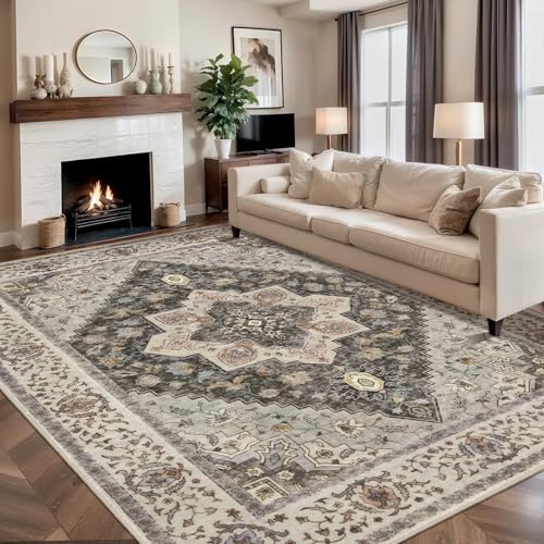Image of Tangsoo 9x12 Washable Area Rugs for Living Room, Vintage Non Slip Large Rug