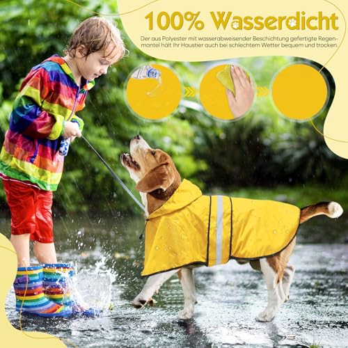 Weesiber Hunderegenmantel, Reflektierender Hund Regenmantel mit Leinenloch, wasserdichte Regenjacke Hunde Verstellbarer Hundeponcho Mit Kapuze (S, Gelb)