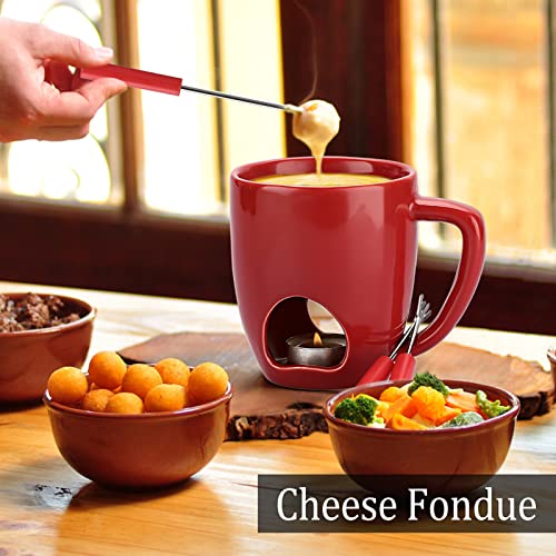 Bstkey 230Ml Personal Chocolate Fondue Mug Set, Ceramic Butter Warmer Set, Mini Melt Hot Pot Cup Set For Cheese Chocolate Butter Caramel, With 2 Forks (Red) #TOP5