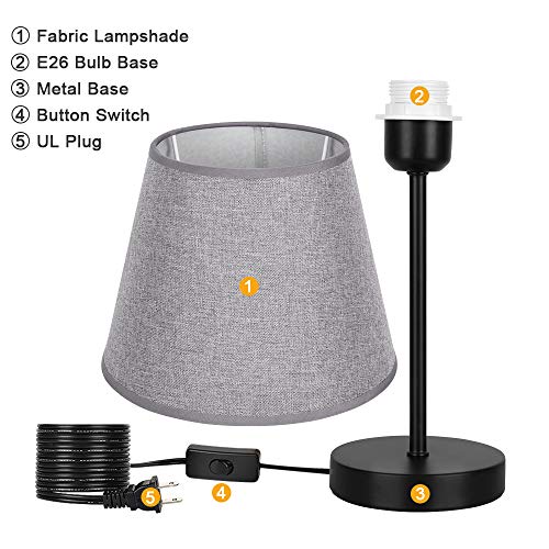 Eteli Bedside Lamp Set Of 2 Simple Table Lamps Modern Nightstand Lamps With Grey Fabric Shade And Black Metal Base For Bedroom Living Room Kids Girls Room Dresser Coffee Office College Dorm #TOP5