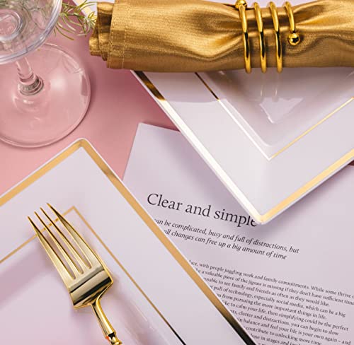 Bloomingoods Disposable Plastic White Square Plates, 100-Pack 6.5 & 10 In. Combo Premium Heavy Duty Gold Rim Square Plastic Plates, Ideal For Wedding, Party, Event Or Catering #TOP7