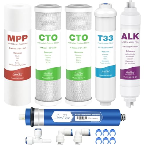 SimPure 6-Stage 75 GPD RO Complete Replacement Filter Set Compatible with APEC Essence Series Alkaline Reverse Osmosis Water Filter System ROES-PH75 RO Filters Replacement for FILTER-MAX-ESPH