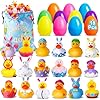 18 Pack Easter Rubber Ducks with Easter Eggs, Easter Baskets Stuffer Easter Egg Fillers in Bulk, Jeep Ducks for Kids, Bath Toys Easter Gifts for Boys Girls, Easter Games Party Favors Classroom Prizes