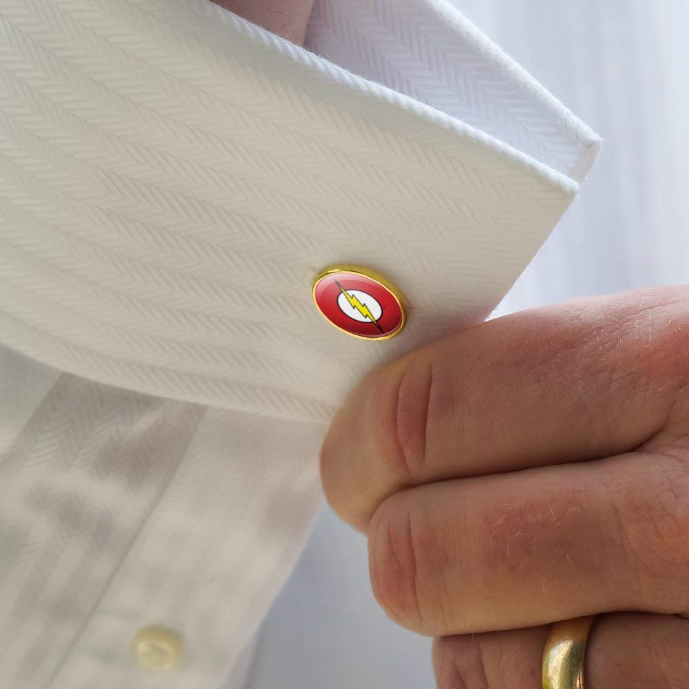 GRAPHICS & MORE The Flash Lightning Bolt Logo Round Cufflink Set Gold Color