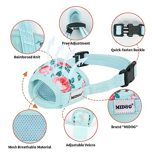 Dog Muzzle,Print Pet Muzzle For Small Medium Large Sized Dogs Anti Biting Barking Chewing,Air Mesh Breathable Drinkable Nylon Pattern Puppy Muzzle With Adjustable Loop Anti-Dropping -Blue Flower,S #TOP3