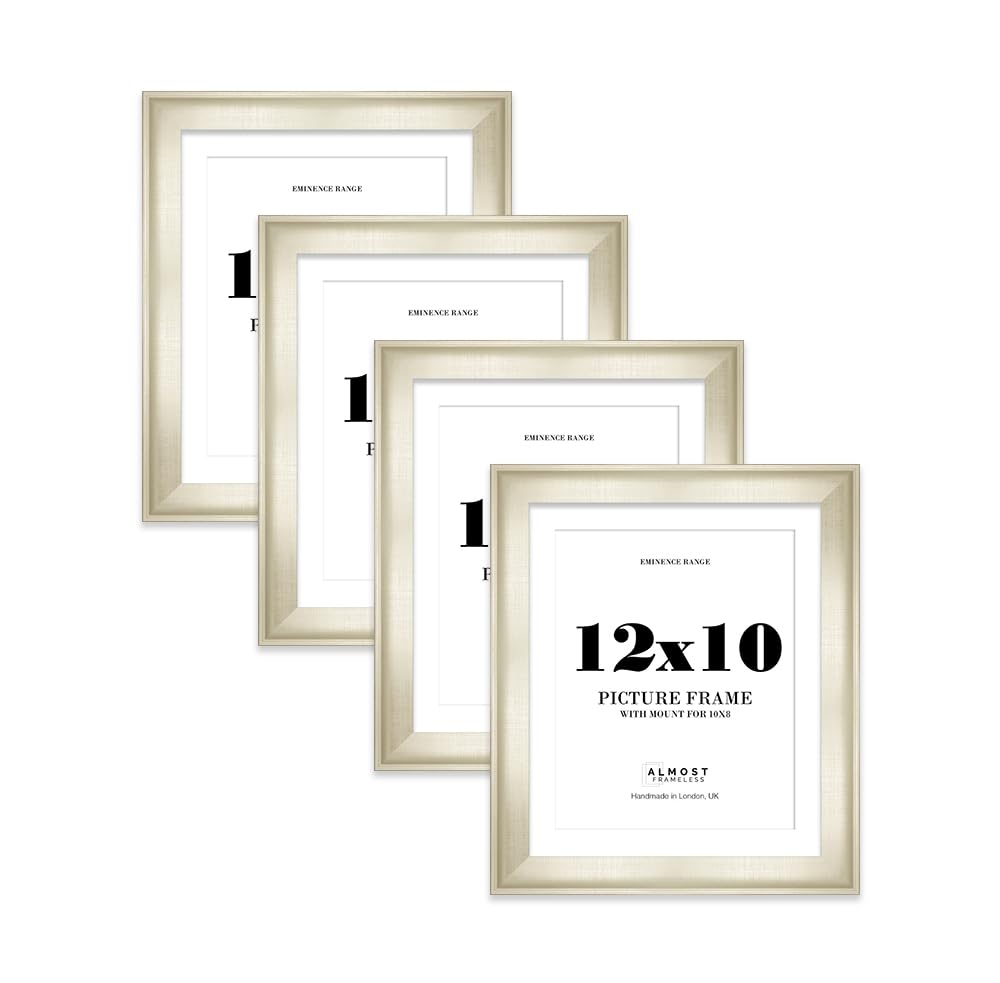 12x10" Silver Picture Frame with 10x8" Mount - Shabby Chic Photo Frame with Distressed Finish, Wall Hooks and Kickstand, 32mm Edge - 4 Pack