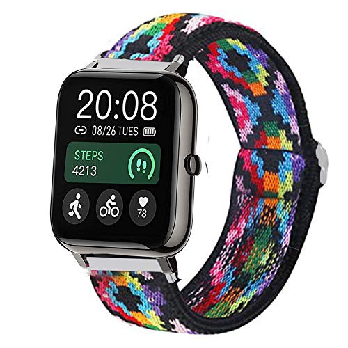 Giaogor Stretch Elastics Adjustable Strap Compatible for Popglory 22 Smartwatch - Aztec Style Colorful, 22 millimeters
