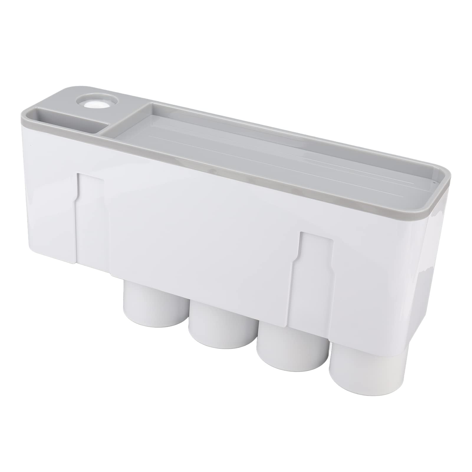 Porta Spazzolino da Parete, Kit Spremi Dentifricio in Materiale PP ABS Antipolvere con 4 Tazze Invertite per Famiglie e Bambini (Quattro tazze, grigio)