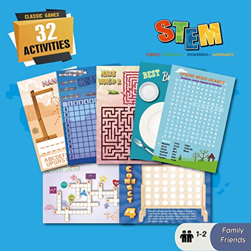 Grandlmoon 2 Pack Reusable 32 Activity Game Mats Pads With Dry Erase Marker As Travel Toy & Learning Tool For Ages 6-12 (9”X 6”) #TOP2