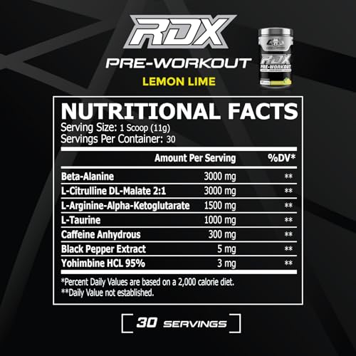 Image of Pre Workout Powder for Men & Women | Enhanced Energy, Focus, & Pumps + Cognitive Enhancers | 300mg Caffeine | 30 Servings (Lemon Lime)